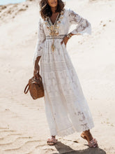 Boho Long Dress Women Summer Lace V Neck Flare Sleeve Sexy Maxi Dress Lady Holiday Party Beach Wedding Dresses Vestidos De Mujer